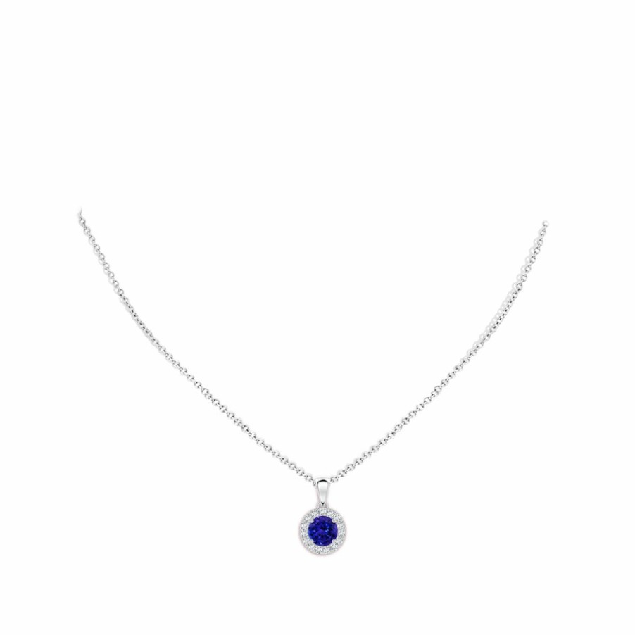 Necklaces Angara Tanzanite | Round Tanzanite And Diamond Halo Pendant