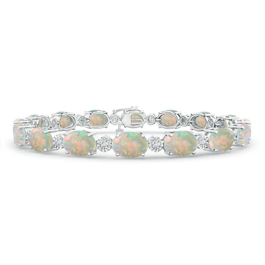 Bracelets Angara Opal | Oval Opal Stackable Bracelet With Illusion Diamonds