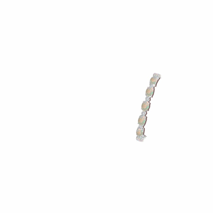 Bracelets Angara Opal | Oval Opal Stackable Bracelet With Illusion Diamonds