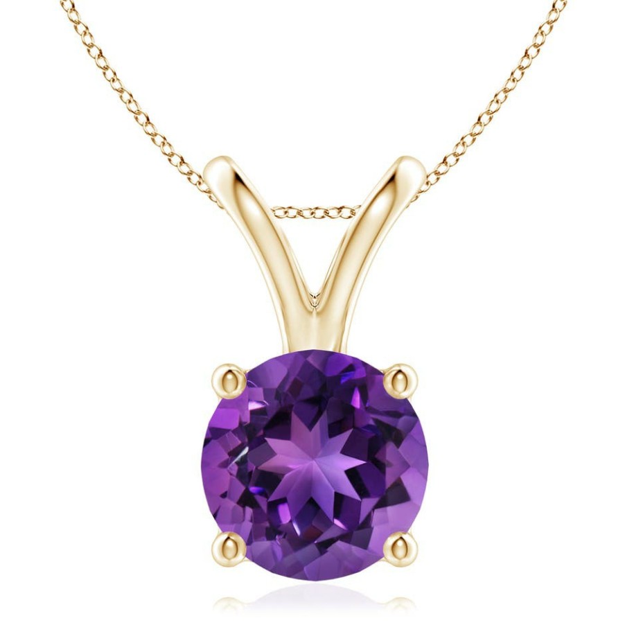 Necklaces Angara Amethyst | V-Bale Round Amethyst Solitaire Pendant