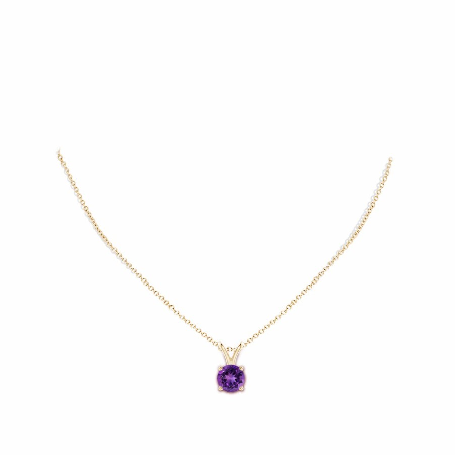 Necklaces Angara Amethyst | V-Bale Round Amethyst Solitaire Pendant