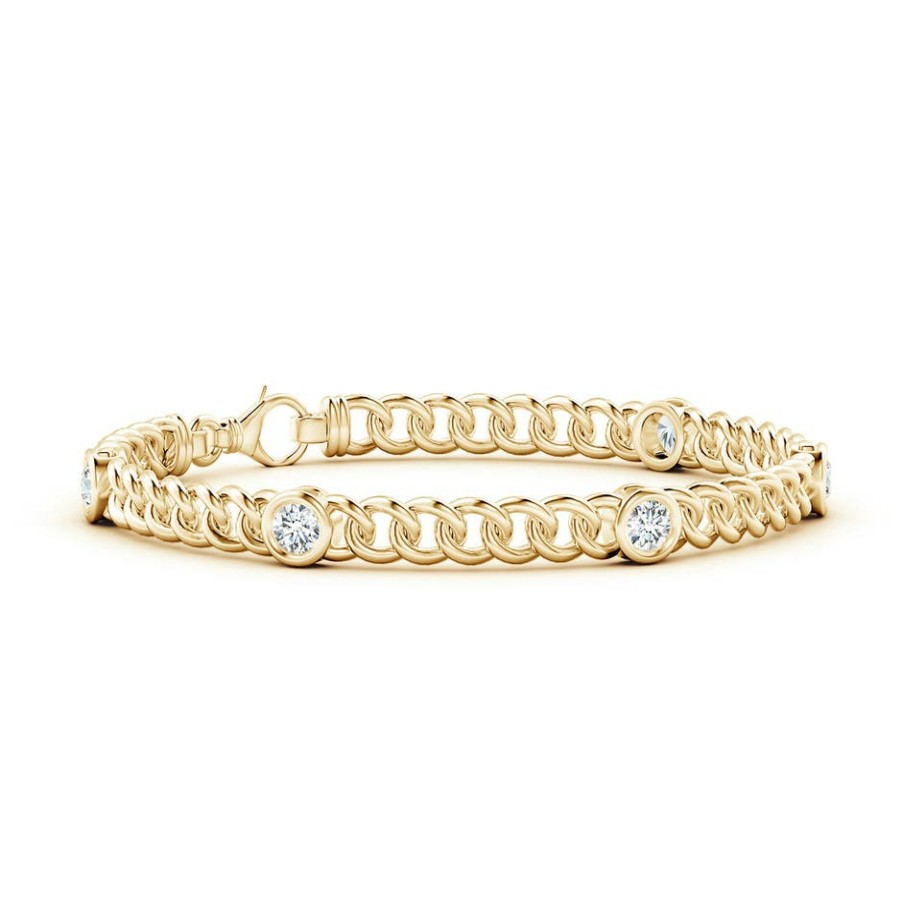 Bracelets Angara Diamond | Lab-Grown Bezel-Set Diamond Curb Chain Link Bracelet