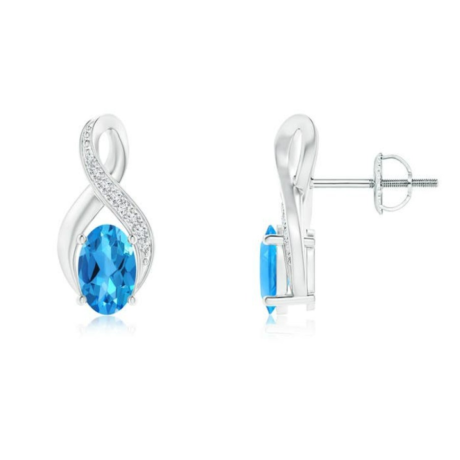 Earrings Angara Swiss Blue Topaz | Oval Swiss Blue Topaz Infinity Earrings With Diamonds