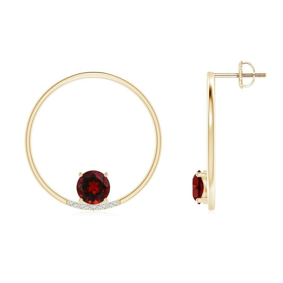 Earrings Angara Garnet | Garnet Capricorn Circle Stud Earrings With Diamond Accents