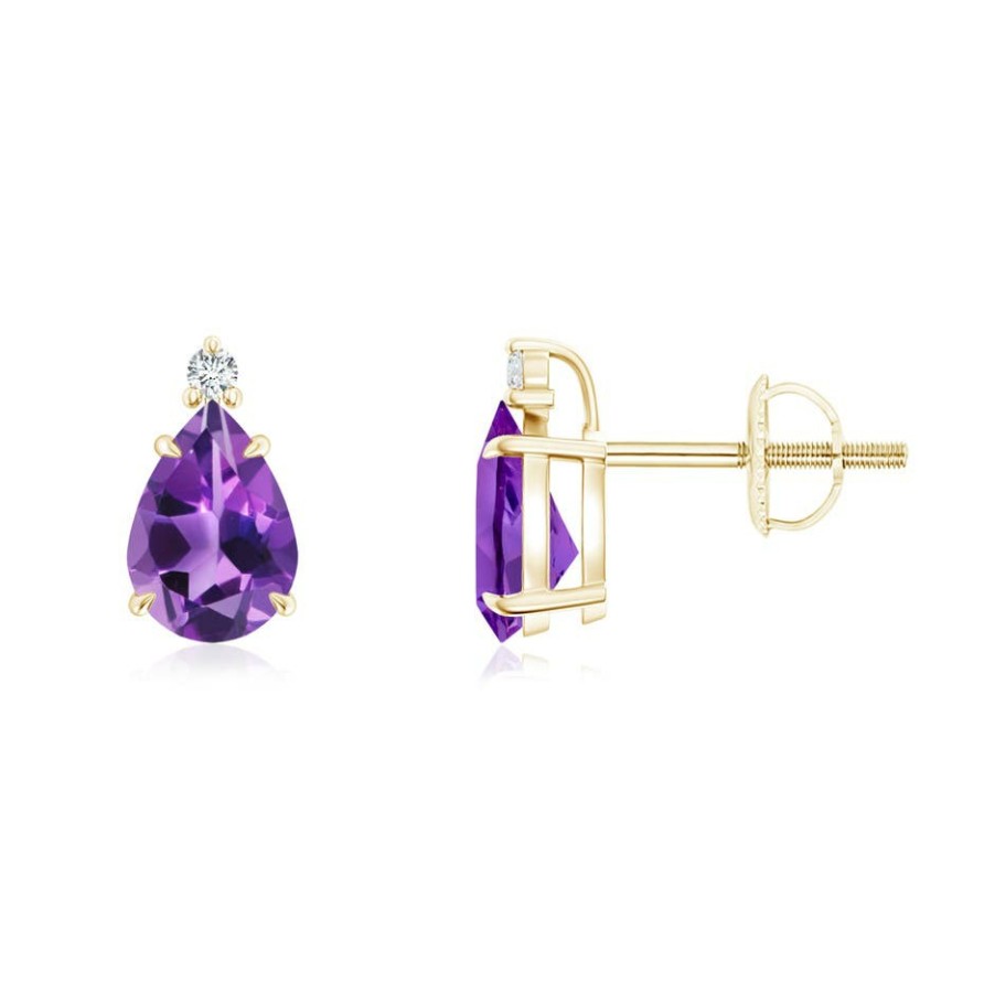 Earrings Angara Amethyst | Classic Claw-Set Pear Amethyst Solitaire Stud Earrings