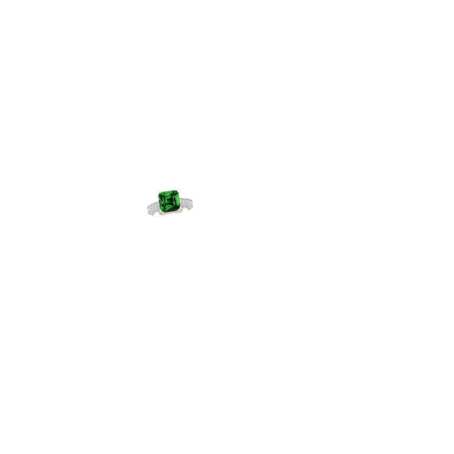 Rings Angara Emerald | Lab-Grown Square Cut Emerald Solitaire Ring With Milgrain Detailing