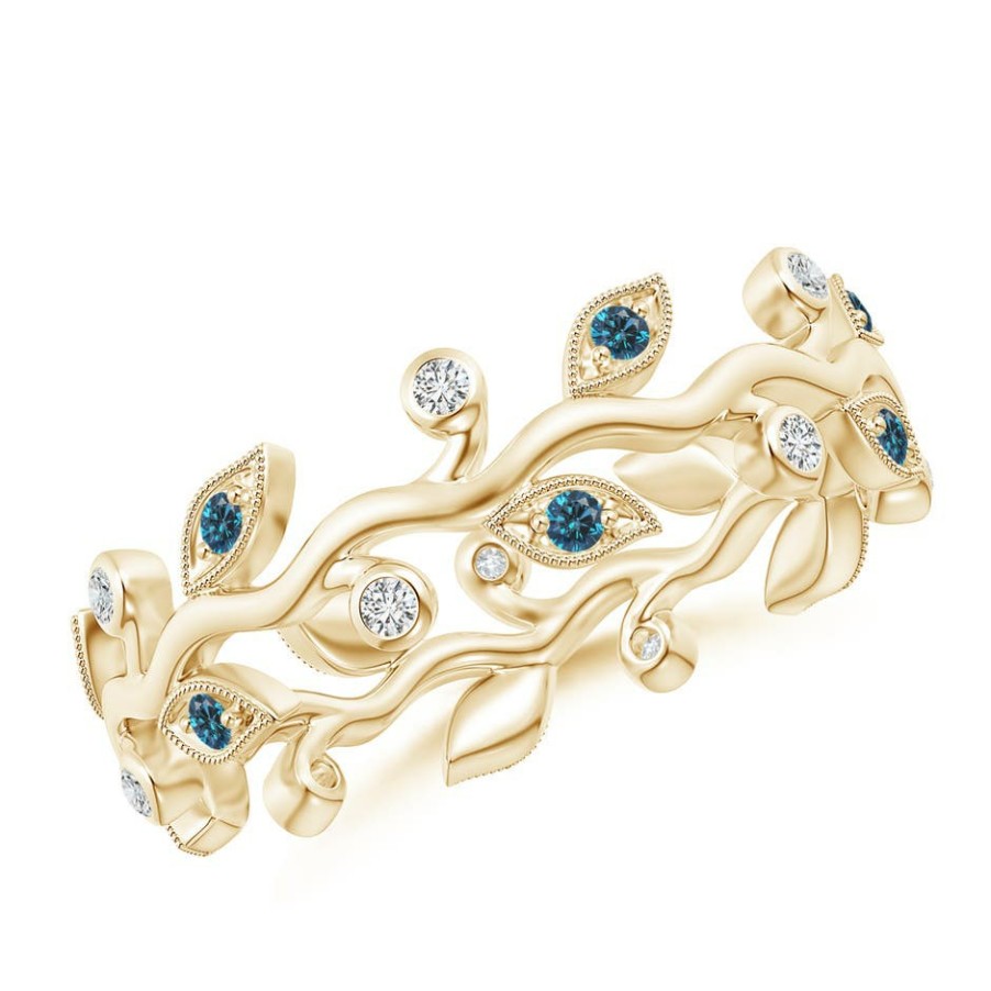 Rings Angara Enhanced Blue | Blue Diamond Vine And Leaf Eternity Ring