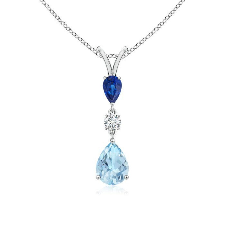 Necklaces Angara Aquamarine | Pear-Shaped Sapphire And Aquamarine Drop Pendant