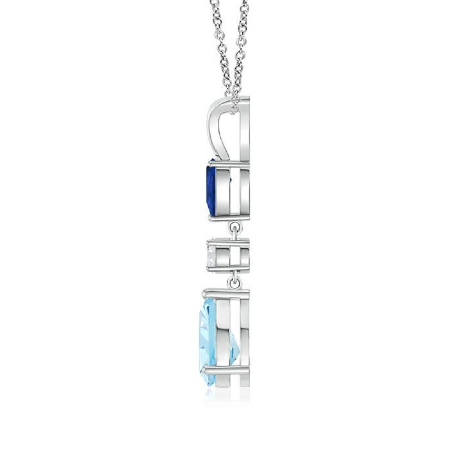 Necklaces Angara Aquamarine | Pear-Shaped Sapphire And Aquamarine Drop Pendant