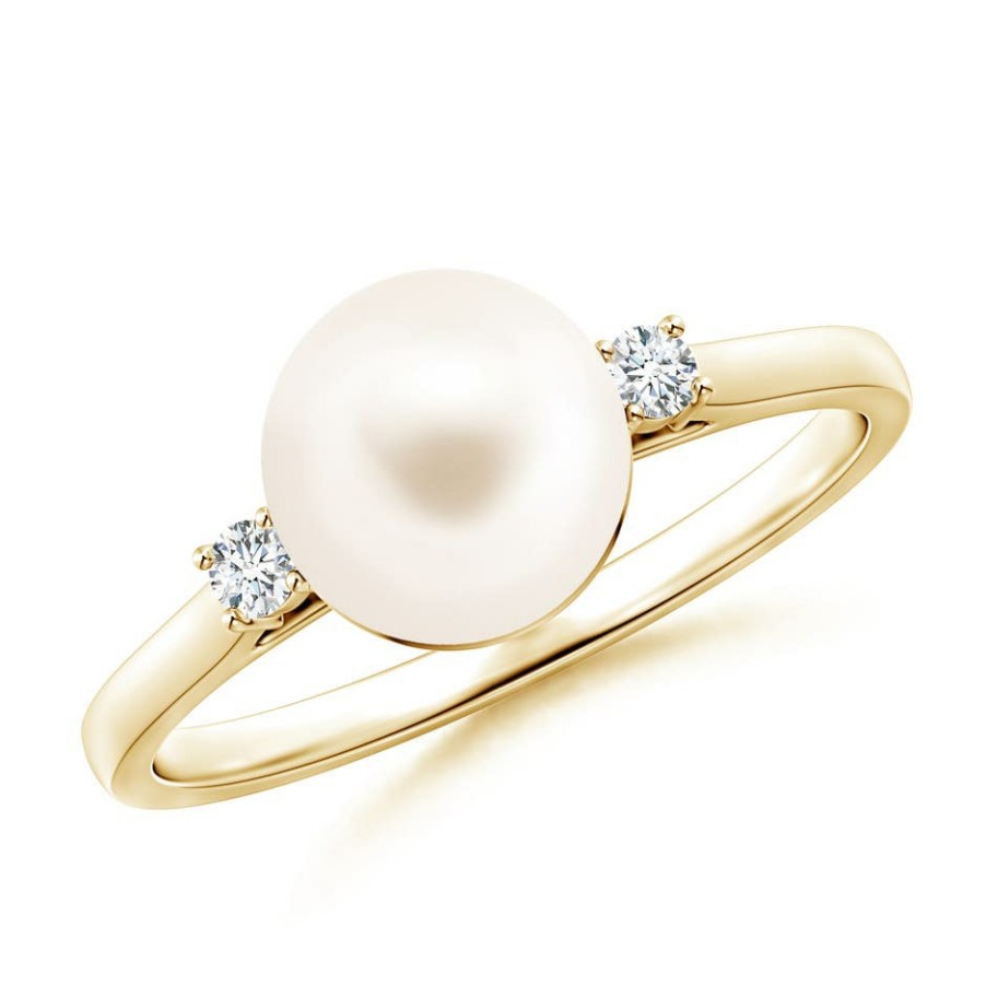 Rings Angara Freshwater Pearl | Freshwater Pearl Ring With Diamond Accents