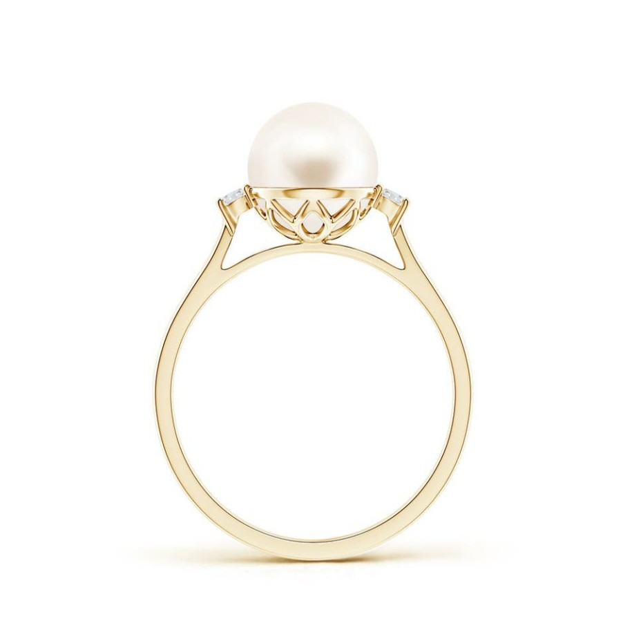 Rings Angara Freshwater Pearl | Freshwater Pearl Ring With Diamond Accents