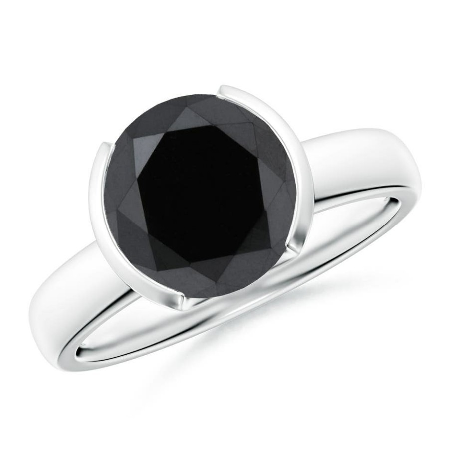 Rings Angara Enhanced Black | Semi Bezel-Set Black Diamond Engagement Ring