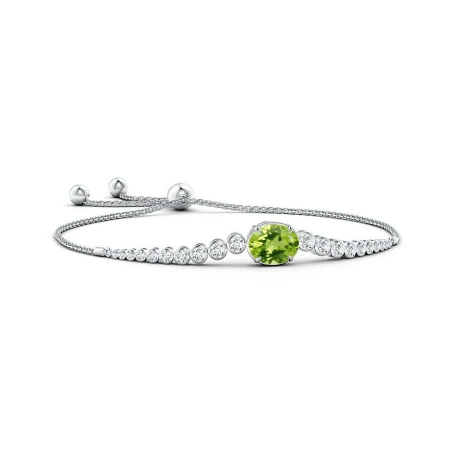 Bracelets Angara Peridot | Oval Peridot Bolo Bracelet With Bezel Diamonds