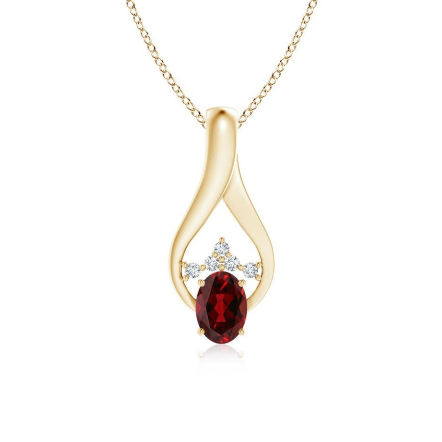 Necklaces Angara Garnet | Oval Garnet Wishbone Pendant With Diamond Accents