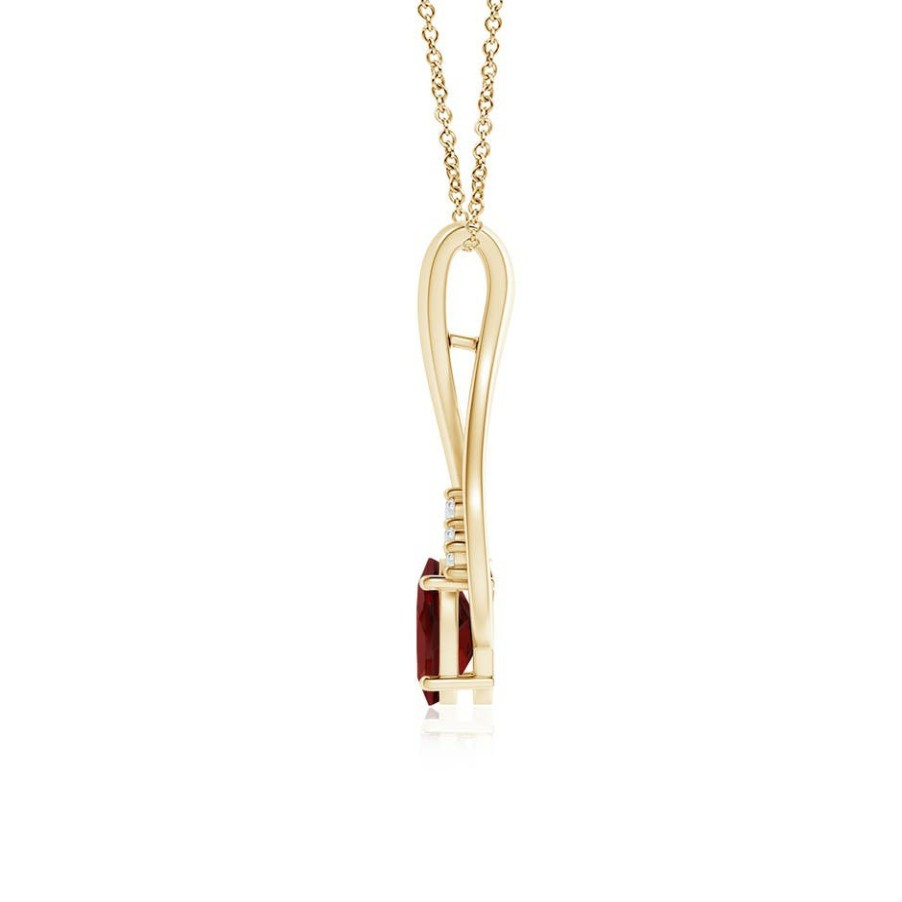 Necklaces Angara Garnet | Oval Garnet Wishbone Pendant With Diamond Accents