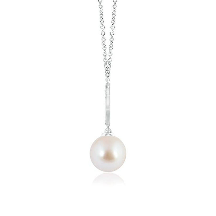 Necklaces Angara Akoya Pearl | Japanese Akoya Pearl Angel Wings Necklace With Diamonds